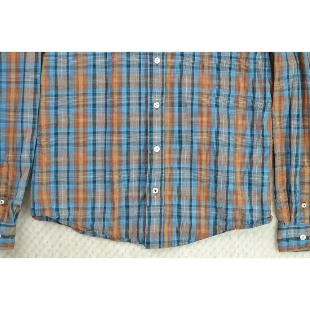 Cinch Boys XL (14) Shirt Blue Orange Plaid Western Button Up